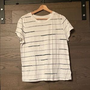 Athleta White and Black Striped Short Sleeve Tee